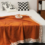 couverture tricotée acrylique moderne beige marron orange américain motif chaines carres portable printemps automne