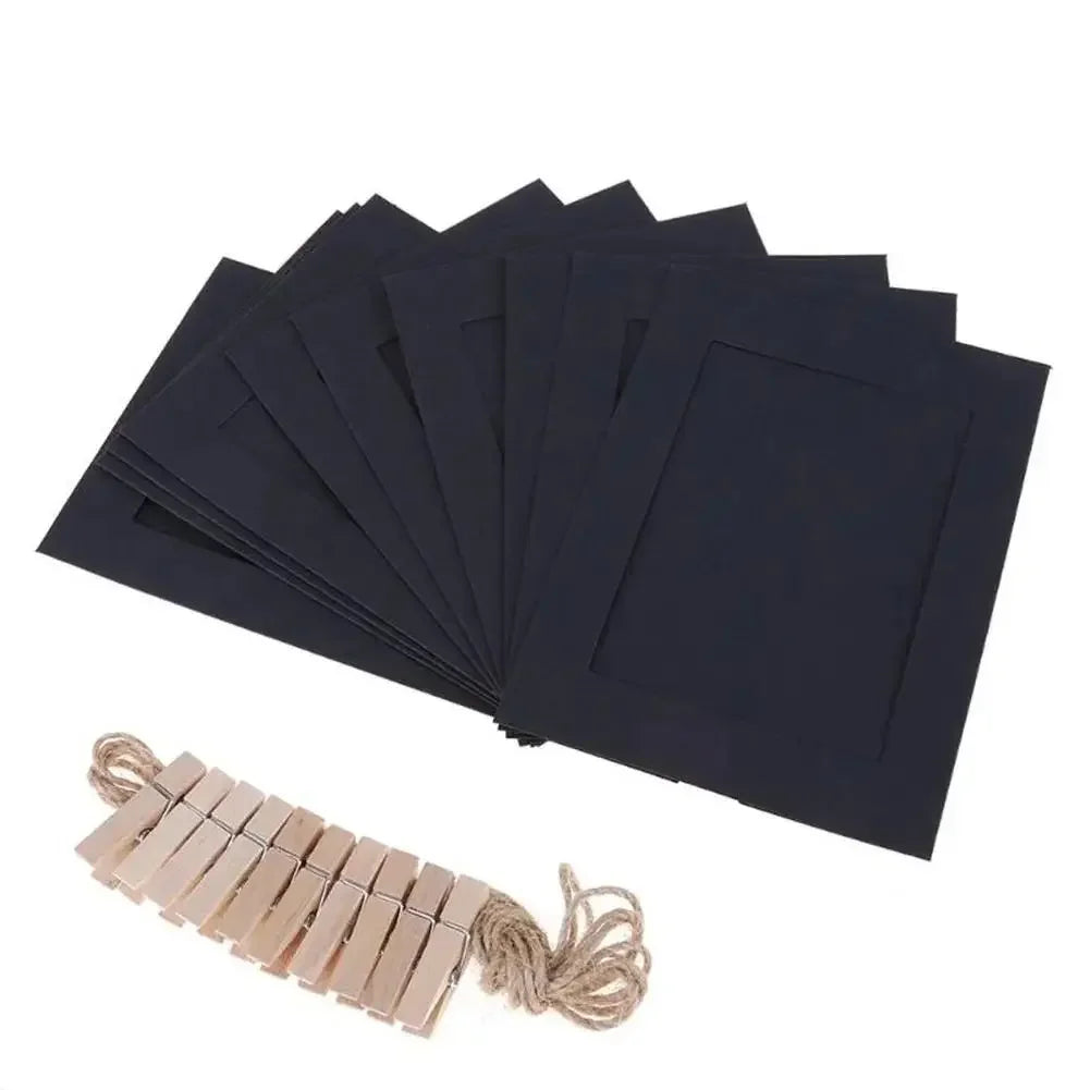 cadres photo carton noir marron blanc pinces bois suspension mur decorative rustic minimaliste