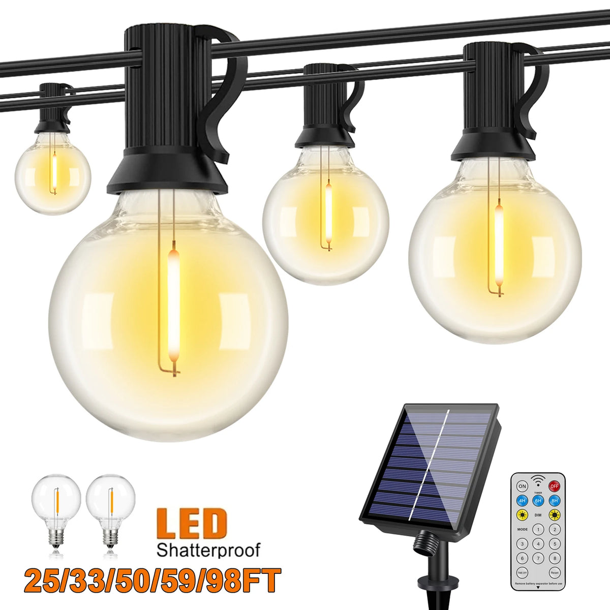 guirlande lumineuse solaire 24v led transparente globes clips moderne décoration patio