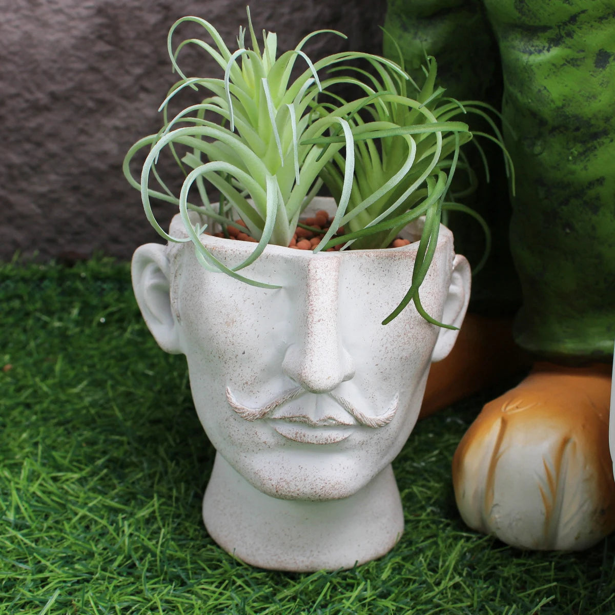 pot résine blanc moustache plantes vertes vintage tête masculine époxy décoratif sculpturalextérieur