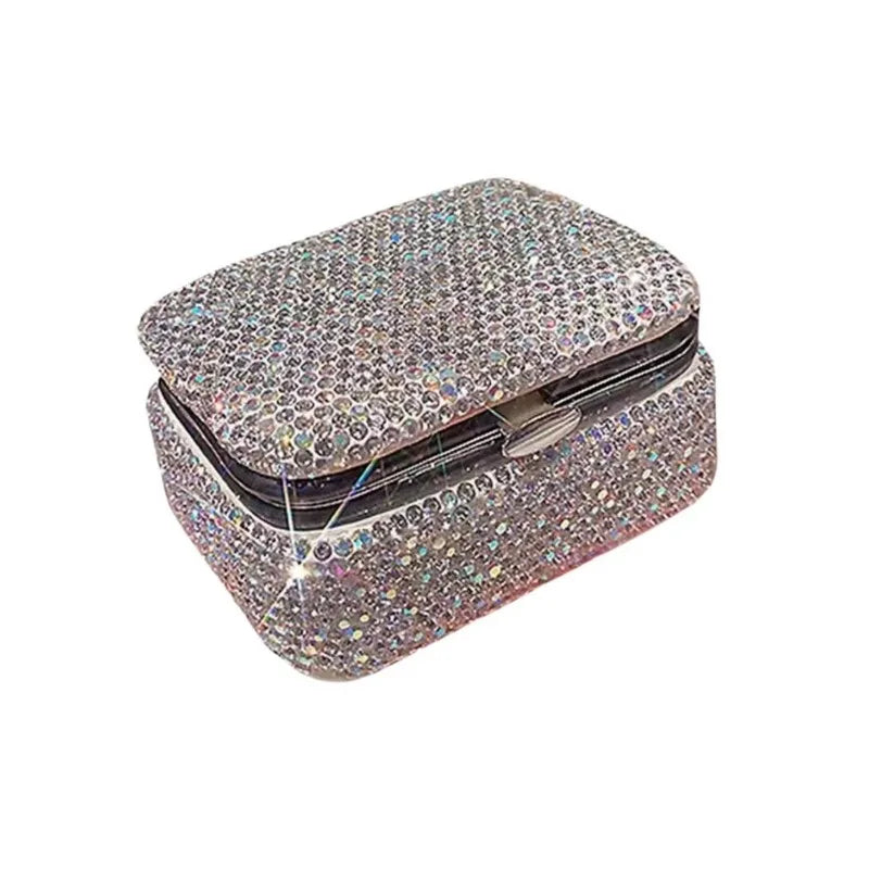 boîte rangement bijoux luxueuse strass argenté doré élégante portable voyage compartiments clicclac