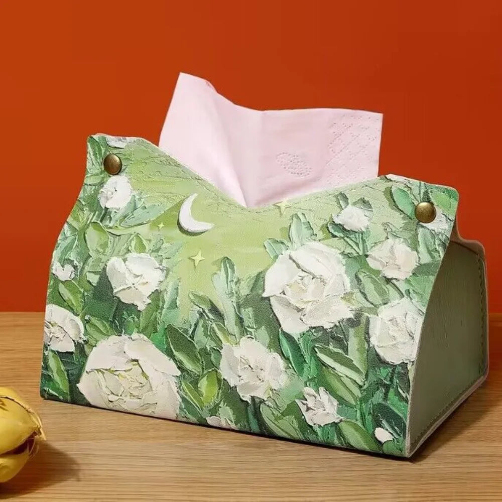 boîte mouchoirs moderne fleurs décorative rose blanche bleue verte jaune