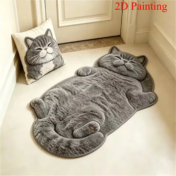 tapis chaton pelucheux gris 3d salon chambre couloir décoratif polyester PVC