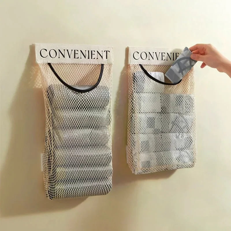 sac rangement moderne velcro beige clair maille fine porte cuisine rangement minimaliste