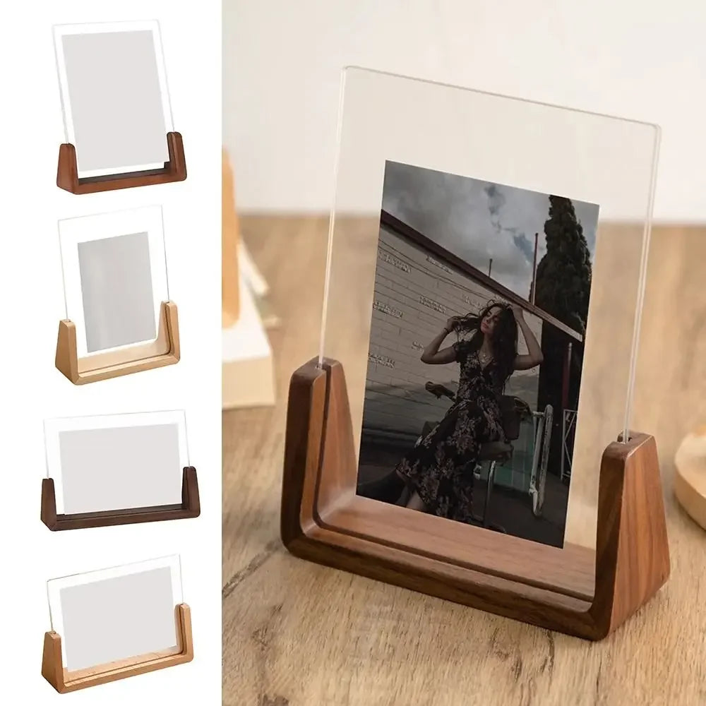 cadre photo moderne minimaliste transparent bois marron clair verre structure bois 10.2x15.2 12.7x17.8 cm