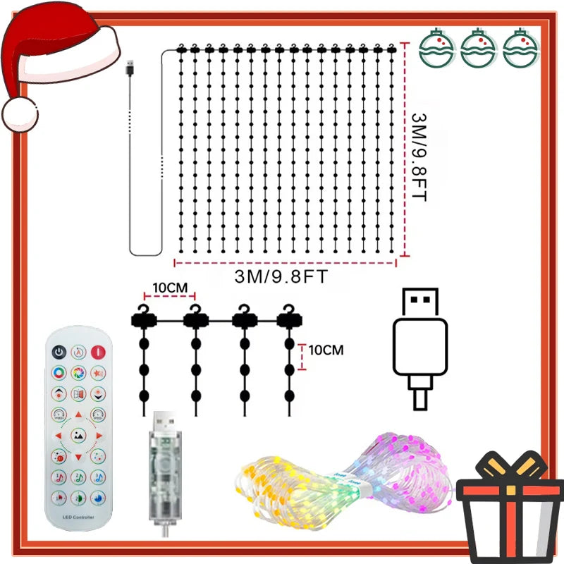 rideau lumineux led multicolore pixel art noel télécommande application mobile