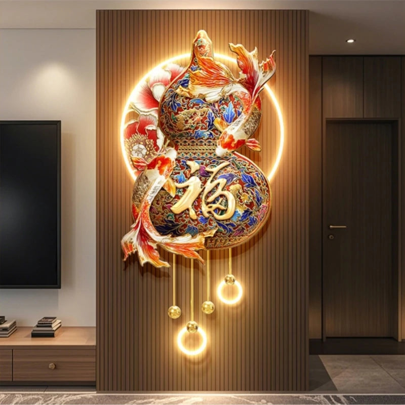 décoration murale traditionnelle ornements floraux poissons stylisés symbole chinois luminaire suspendu boules pendantes éclairage