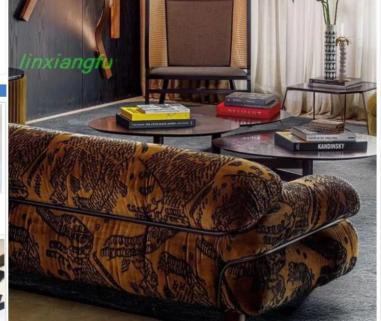 canapé moderne or noir imprimé abstrait coussins matériaux bricolage tissu doux salon