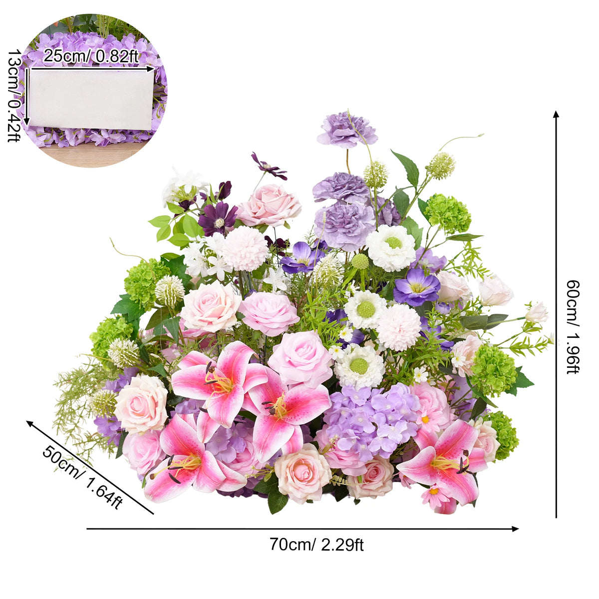 Décoration murale arche fleurs variées romantique violet rose blanc bleuclair vert extérieure