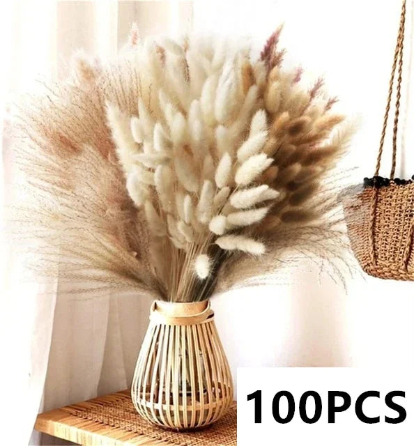 bouquet fleurs séchées pampas naturel beige marron blanc décoration maison anniversaire mariage rustic