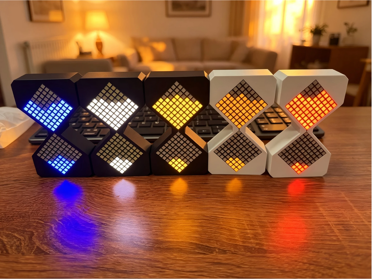 horloge led pixelée moderne minimaliste blanc noir ajustement luminosité affichage temps switch charge cabled
