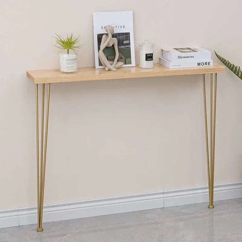 Table console étroite bois massif avec décoration