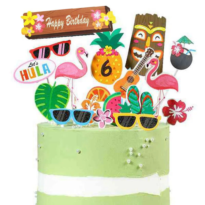 décoration fête hawaïenne ananas flamant rose palmier fruits coquille noix coco lunettes soleil clips