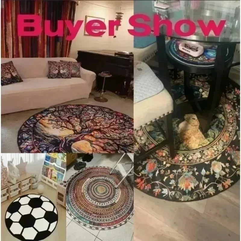 tapis rond dragon livres bibliothèque moderne salon chambre décoration extérieur salle bain