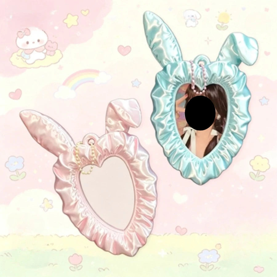 miroir décoratif rose satiné fronces coeur porte clés photo props support carte mignon
