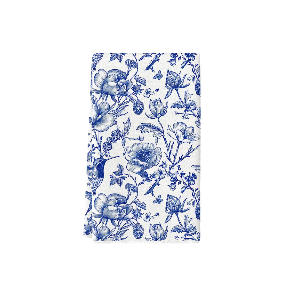 serviettes cuisine blanc bleu fleurs oiseaux classique vintage décoratives lingettes humides porcelaine microfibre