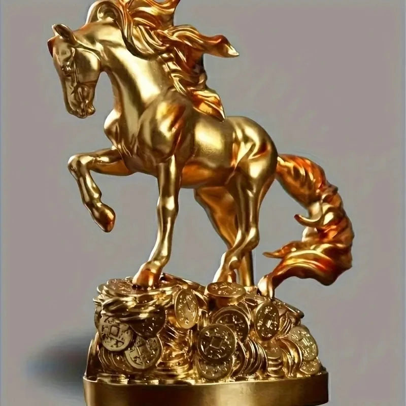 statue cheval cavalier or pieces decoratives classique art équestre maison salon decoration bronze metallic