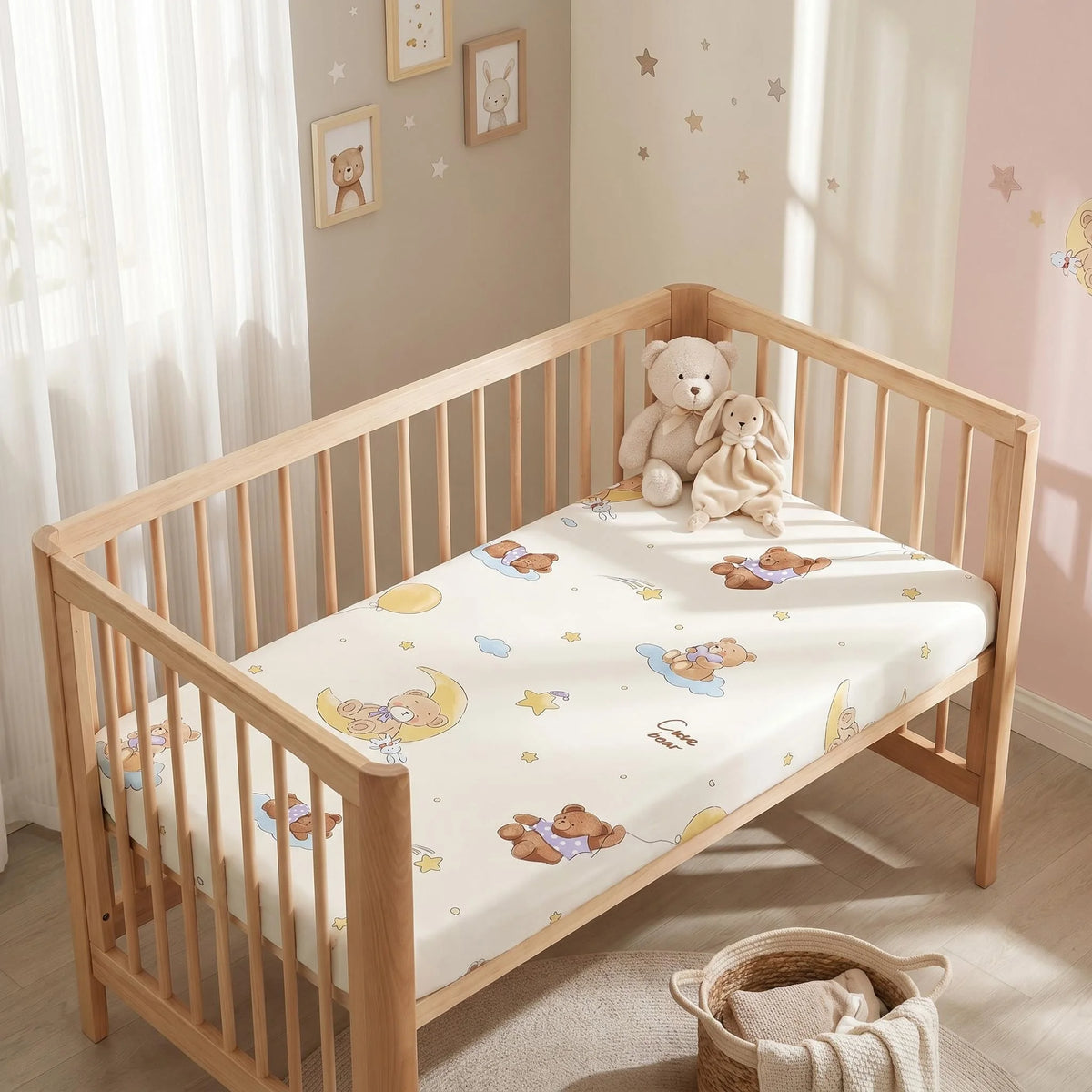 drap lit bébé coton blanc motifs animaux moderne oreiller inclusion points colorés enfants 1ans