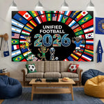 affiche murale drapeaux nations personnages sportifs UNIFIED FOOTBALL 2026 moderne opaque sportive