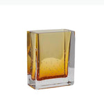 vase verre transparent jaune ambré moderne bulles air texturé fleurs rosesbranches orange