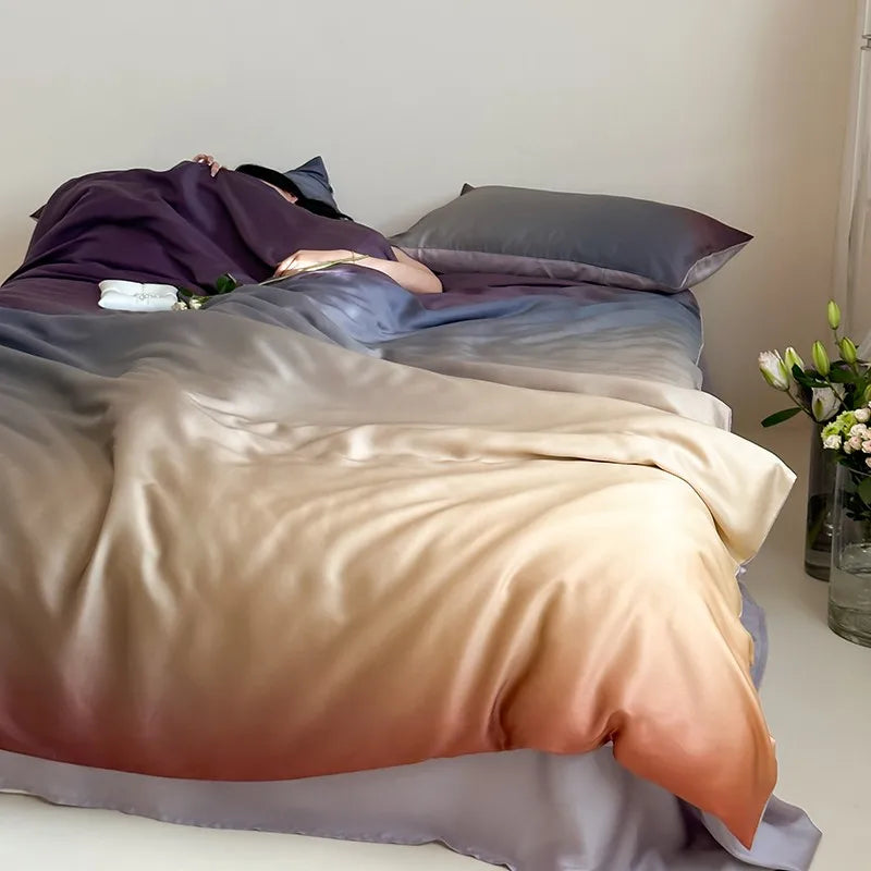lit drap violet gris moderne ultra doux soyeux housses oreillers taies soft confortable été