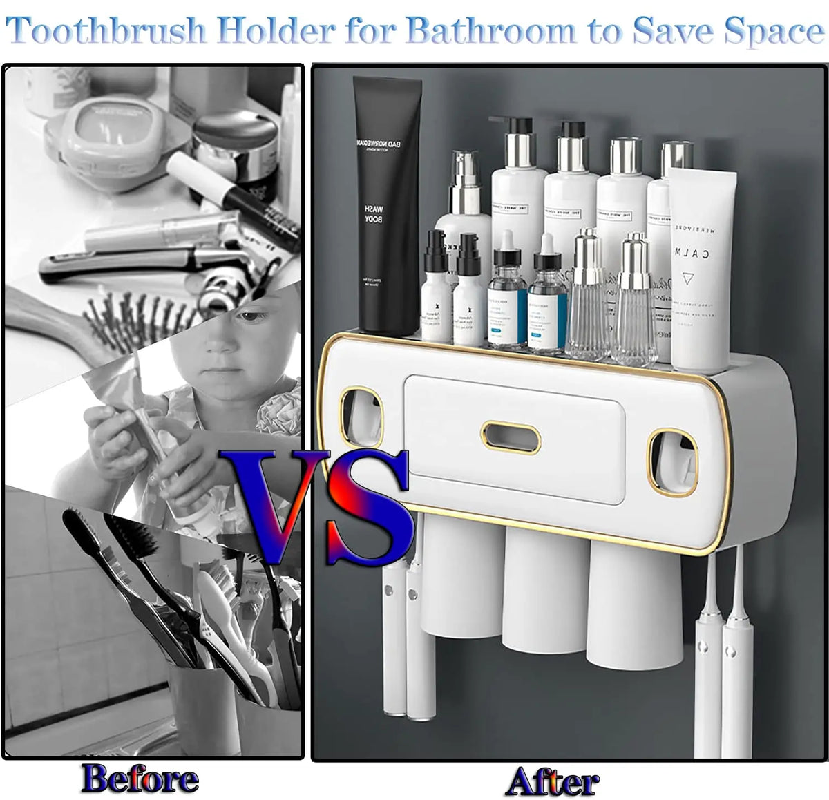 porte brosses dents adhésif moderne rangement dentifrice distributeur blanc or