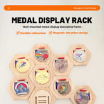 supports muraux médailles bois naturel hexagones gravés moderne adhésif inclusées
