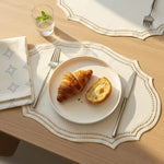 nappes set table brodées coton couleur blanc beige bleu marron rustique vintage bohème