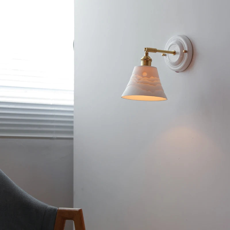 lampe murale moderne blanc doré interrupteur chaîne coquille motif lune soleil chambre cuisine