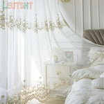 rideau blanc brodé transparent classique chambre salon polyester moderne
