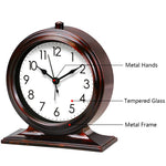 horloge vintage marron foncé cadran blanc aiguilles métalliques alarme quartz rechargeable brillant chambre salon