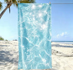 serviette plage microfibre séchage rapide absorption longue durée motif aquatique moderne bleu turquoise clips