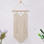 tapisserie macramé boho chic beige motifs géométriques franges moderne suspension maison