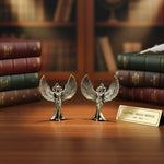 figurines angeliques resine detaillee ailes deployees antique dorure argentees