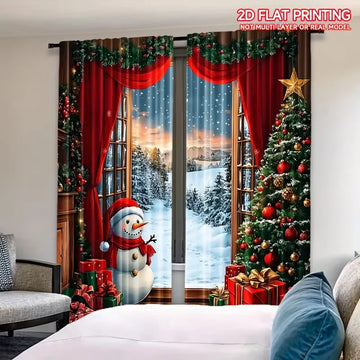 rideaux noel bleu blanc flocons boules sapins transparents hiver salon decoration