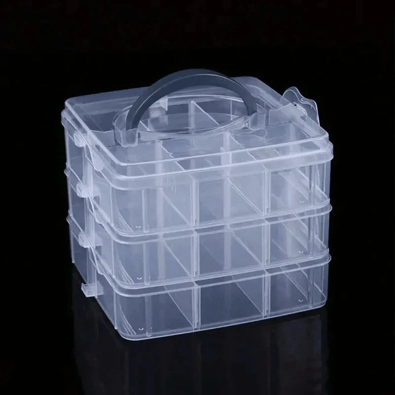 boîte rangement plastique transparente multi compartiments poignée bijoux jouets accessoires maison