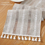nappe décorative bohème géométrique franges semi transparente blanc rose vert gris bleu marine table