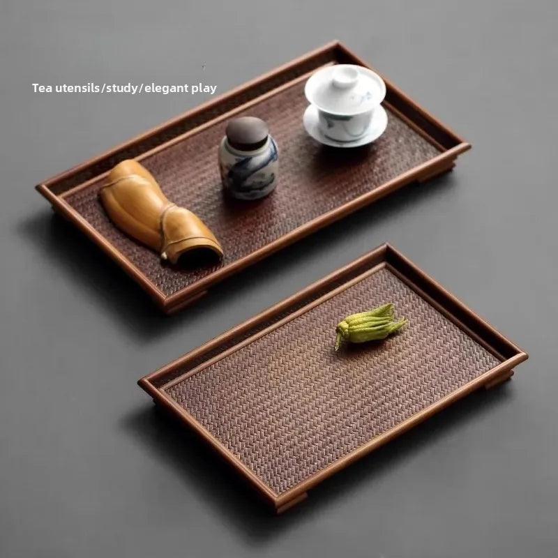 assiettes thé bambou tressé traditionnel marron clair grandes tailles serveur collations minimaliste zen maison