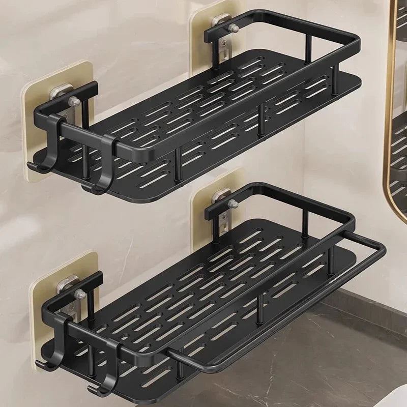 étagère rangement moderne noire grille vis fixation serviettes brosses gobelets bouteilles rangement cuisine salle