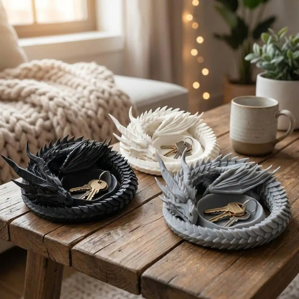 support bijoux dragon noir blanc gris gothique fantaisie porte clés décoration fantastique gothique
