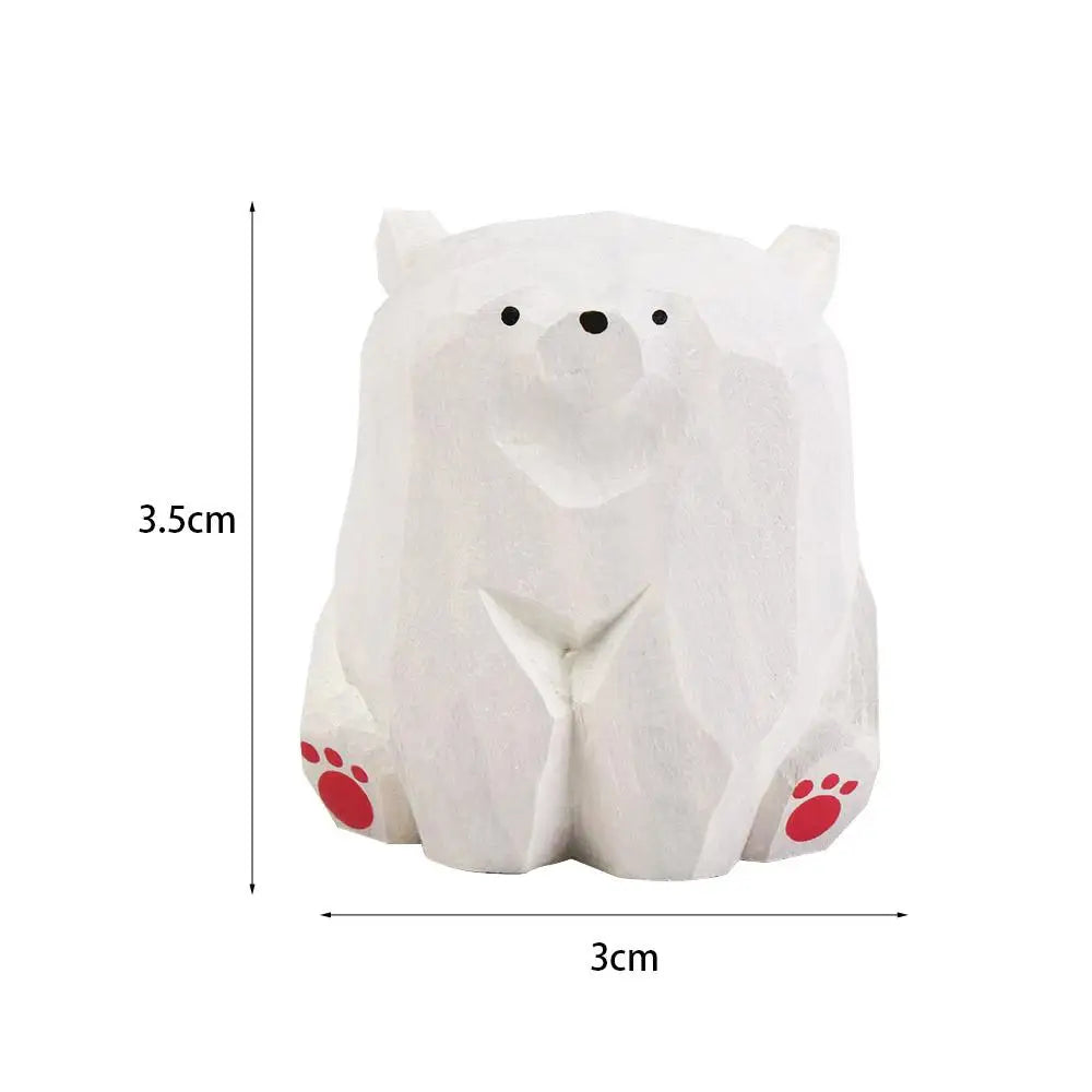 statues animaux ours blanc noir marron clair yeux noirs pattes rouges artisanal moderne