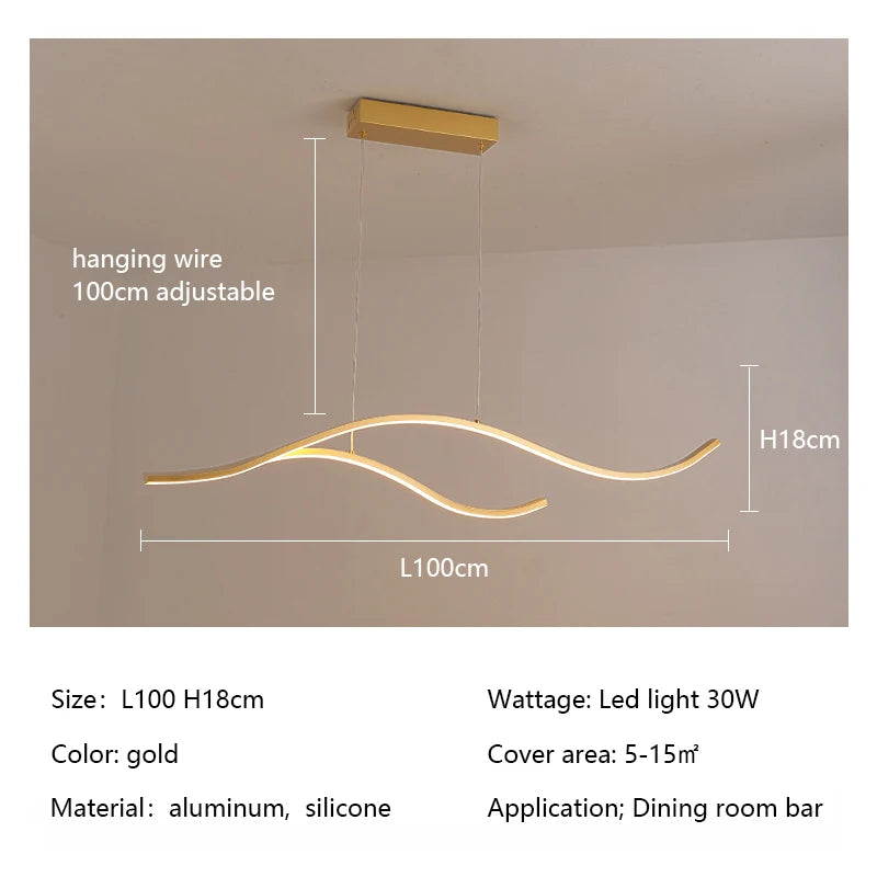 suspension lumineuse moderne or noir ampoules led ondulées 30w 60w remote dimming