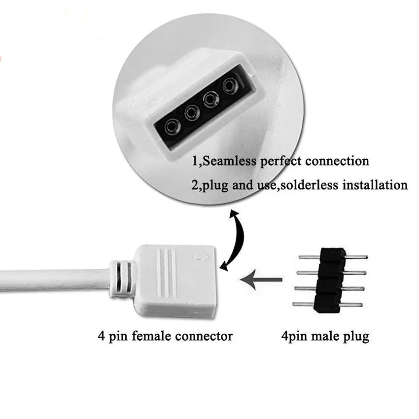 connecteur câble led rgb noir 24v 3528 3014 5050 5730 cee ans