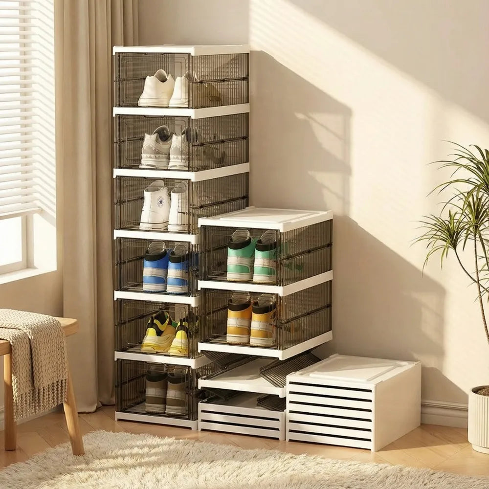 organisateur chaussures pliable transparent moderne étagère niveaux blanc rangement sport placard entrée