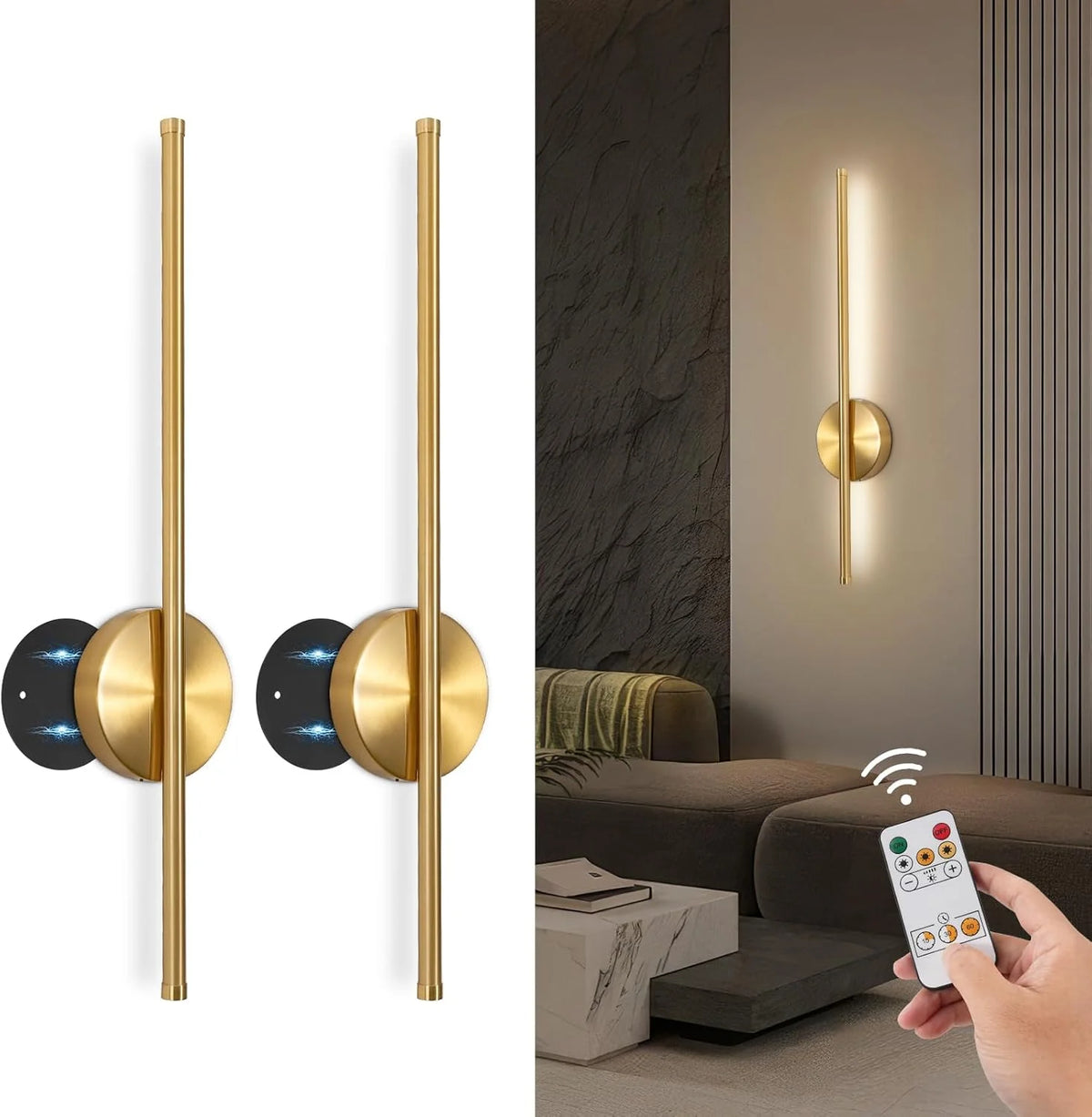 lampe murale or moderne rechargeable led télécommande réglable fixée adhésif flux lumineux élevé facile
