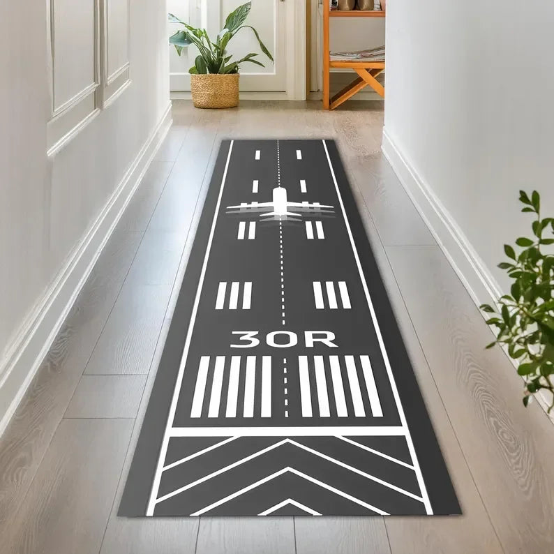 tapis moderne piste aéroport vert gris noir blanc décoratif extérieur salon chambre aubusson flocage