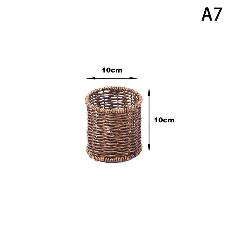 panier rotin marron clair couteau cuillère baguettes assaisonnement rangement cuisine rustic