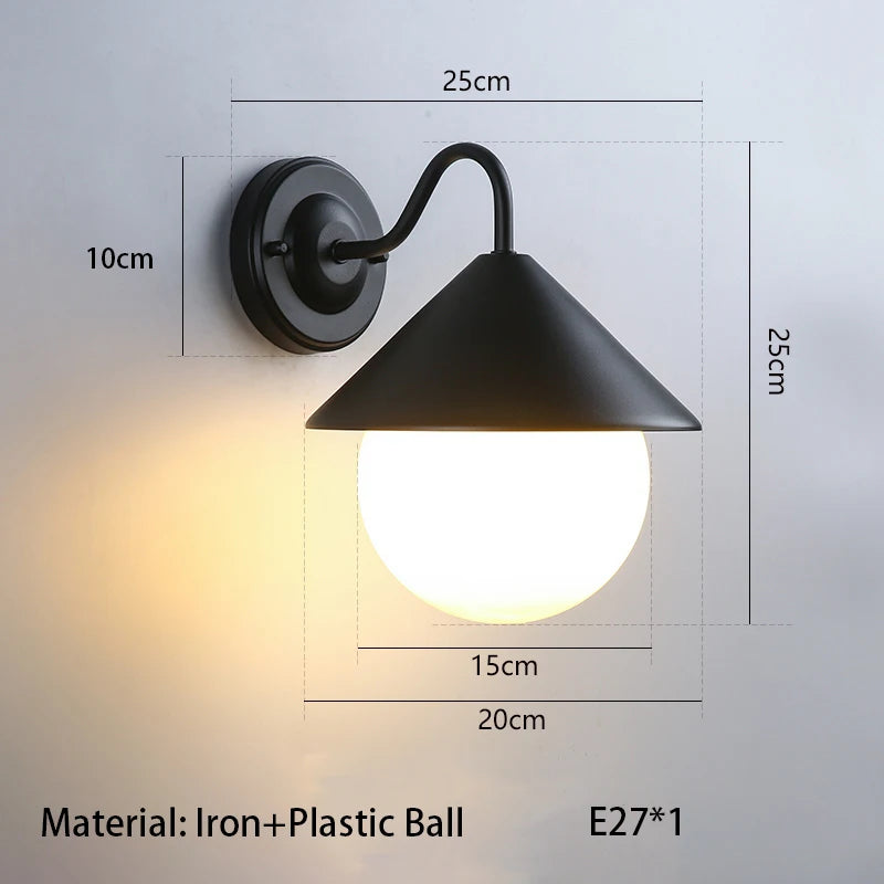 applique murale extérieure led moderne minimaliste noir blanche sphere e27 fixée mur plaque