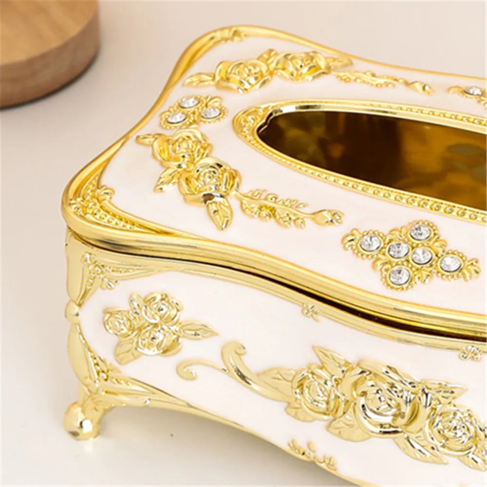 boîte mouchoirs ornements floraux strass blanc or rouge