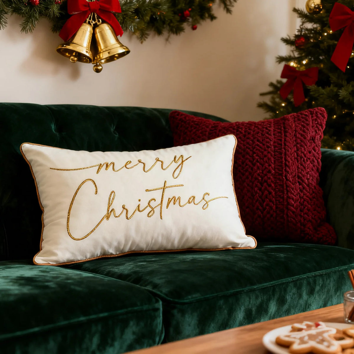 housse coussin brodée lettres noël velours polyester 30x50cm festive decoration voiture